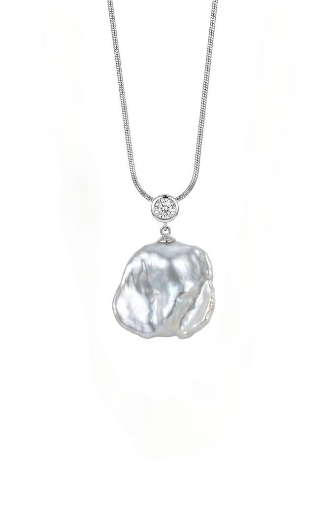 Silver-white petal baroque pearl pendant necklace, photo 3