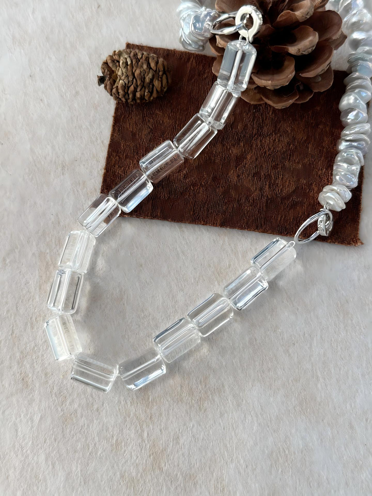 Convertible clear crystal and baroque pearl necklace, photo 5