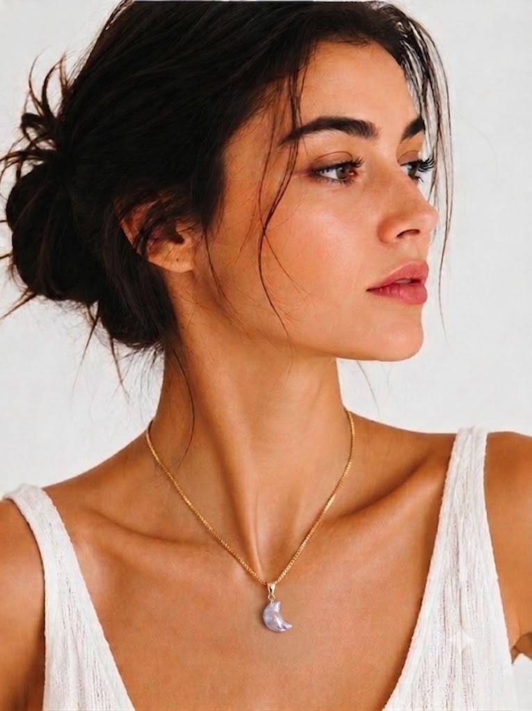 Crescent moon baroque pearl pendant necklace, 18k gold plated