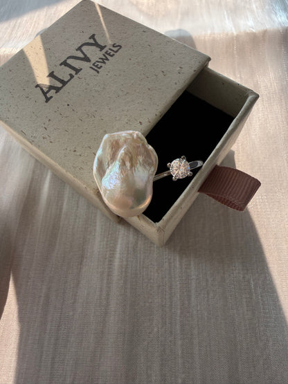Silver-Blue Baroque Pearl Ring, 925 Silver – Alivy Jewels