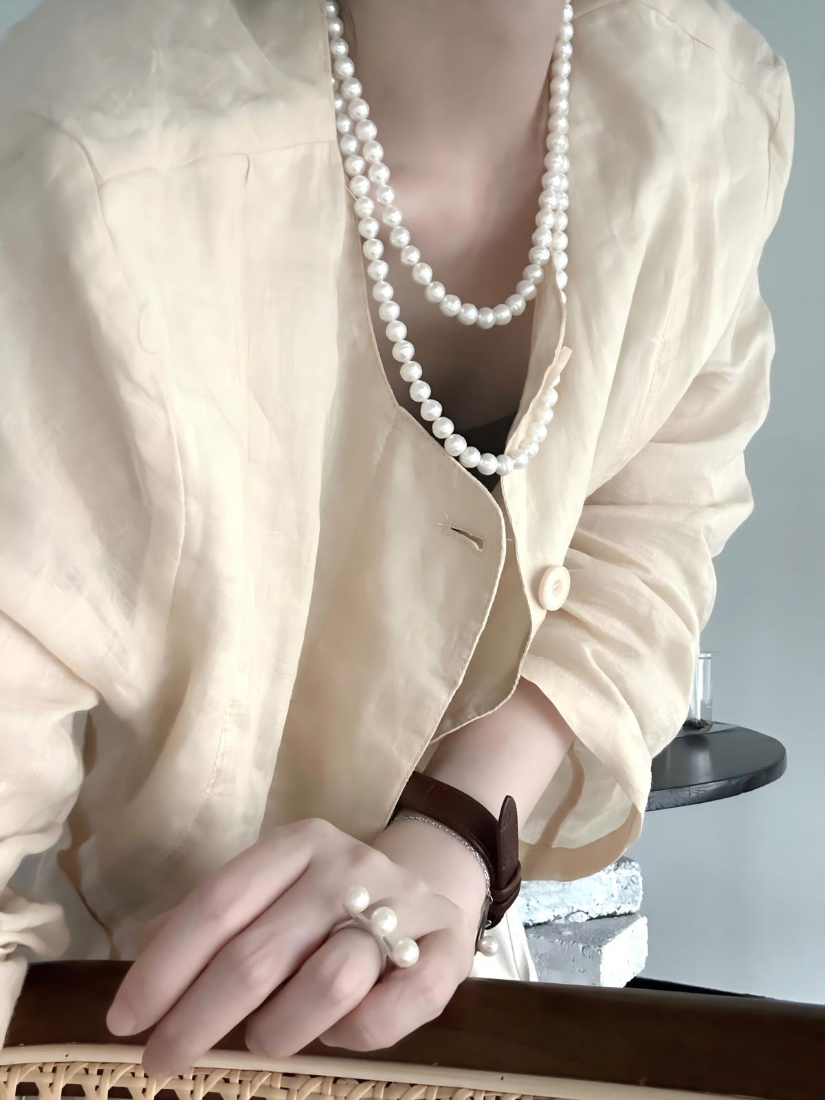 Spiral baroque pearl double-layer necklace in sterling silver, photo 4