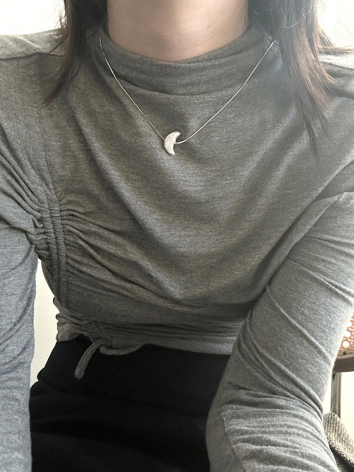 Lunar crescent moon baroque pearl necklace in 925 sterling silver, photo 2