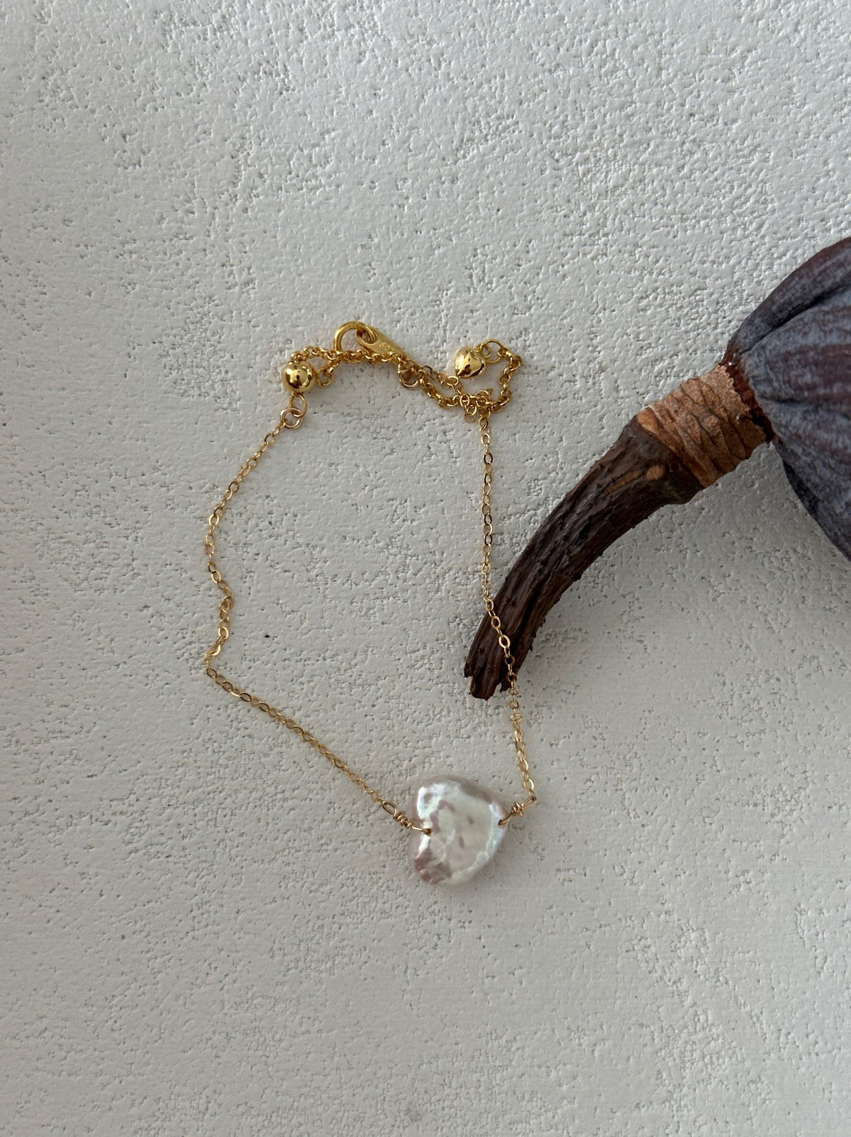 Dainty Heart Baroque Pearl Bracelet, 14K Gold-Filled