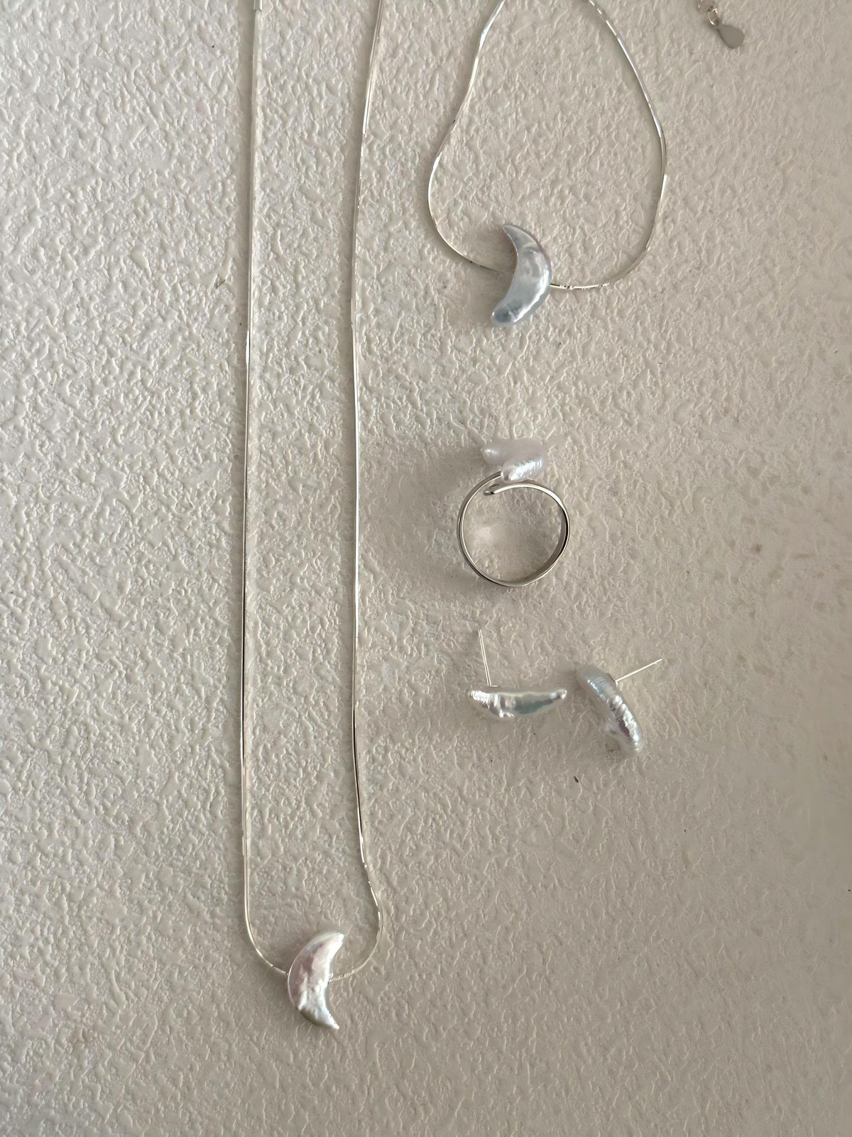 Silver crescent moon baroque pearl stud earrings, photo 9