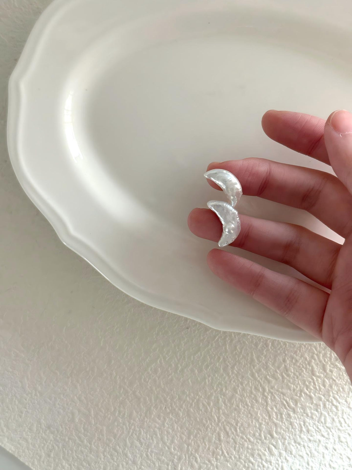 Silver crescent moon baroque pearl stud earrings, photo 7