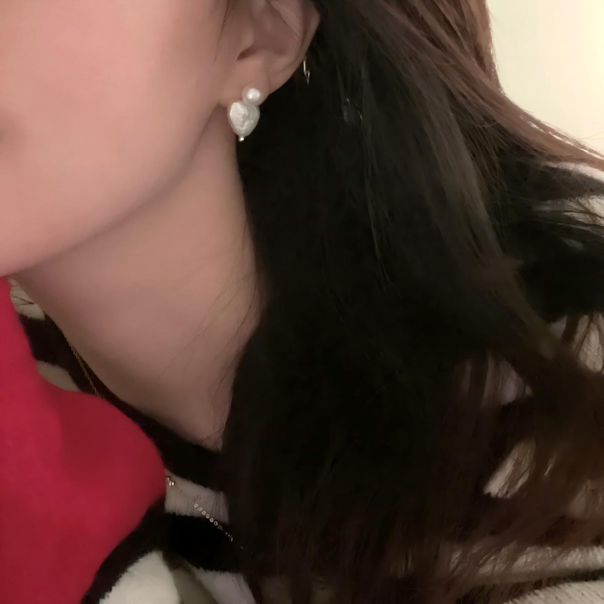 Detachable heart baroque pearl stud earrings in 925 sterling silver, photo 4