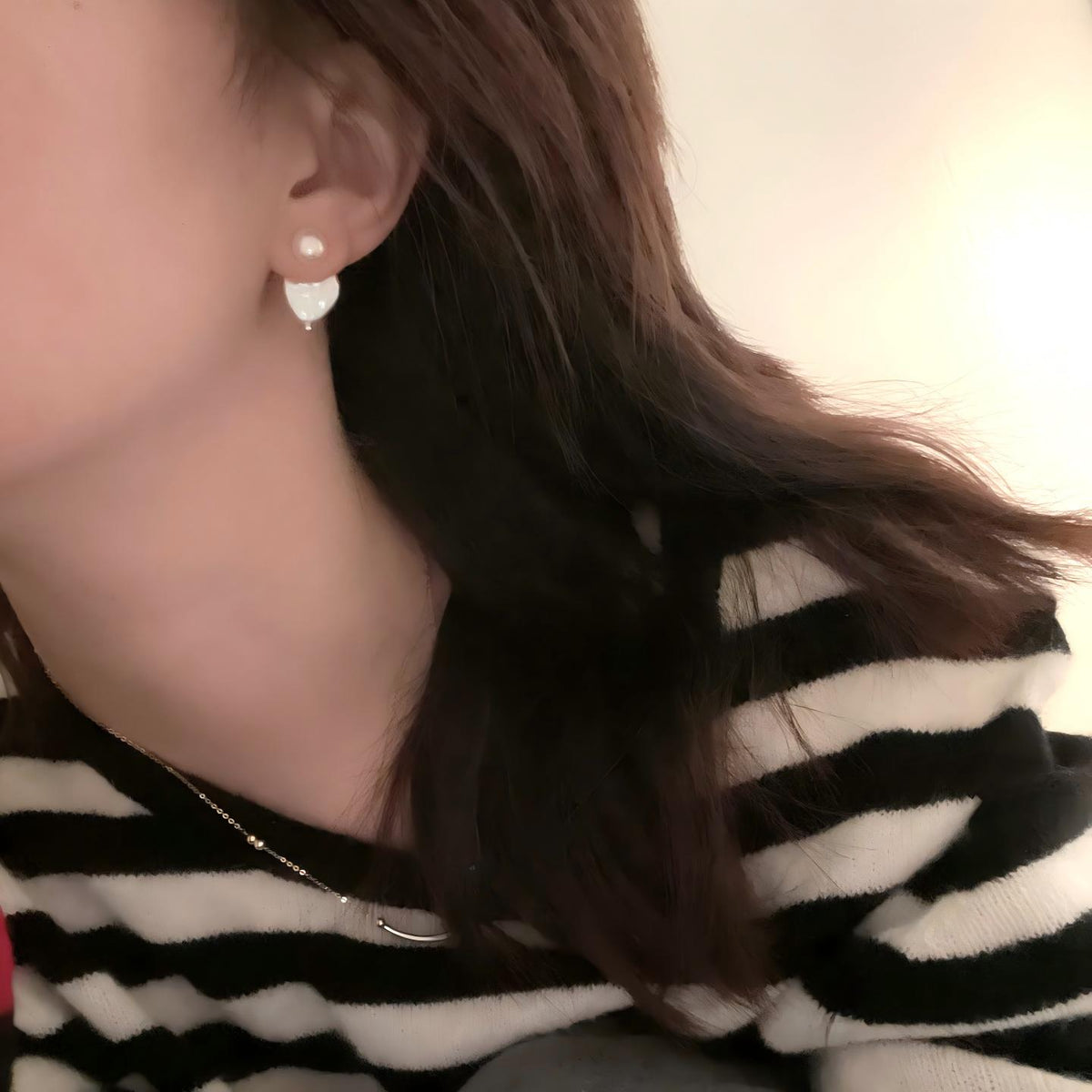 Detachable heart baroque pearl stud earrings in 925 sterling silver, photo 6