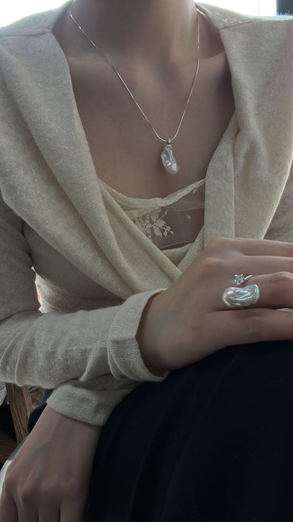 Silver-Blue Baroque Pearl Ring, 925 Silver – Alivy Jewels