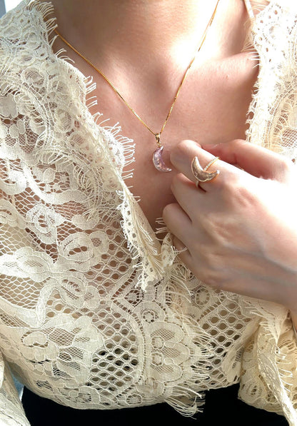 Crescent moon baroque pearl ring with pave band, 18k gold plated, photo 2