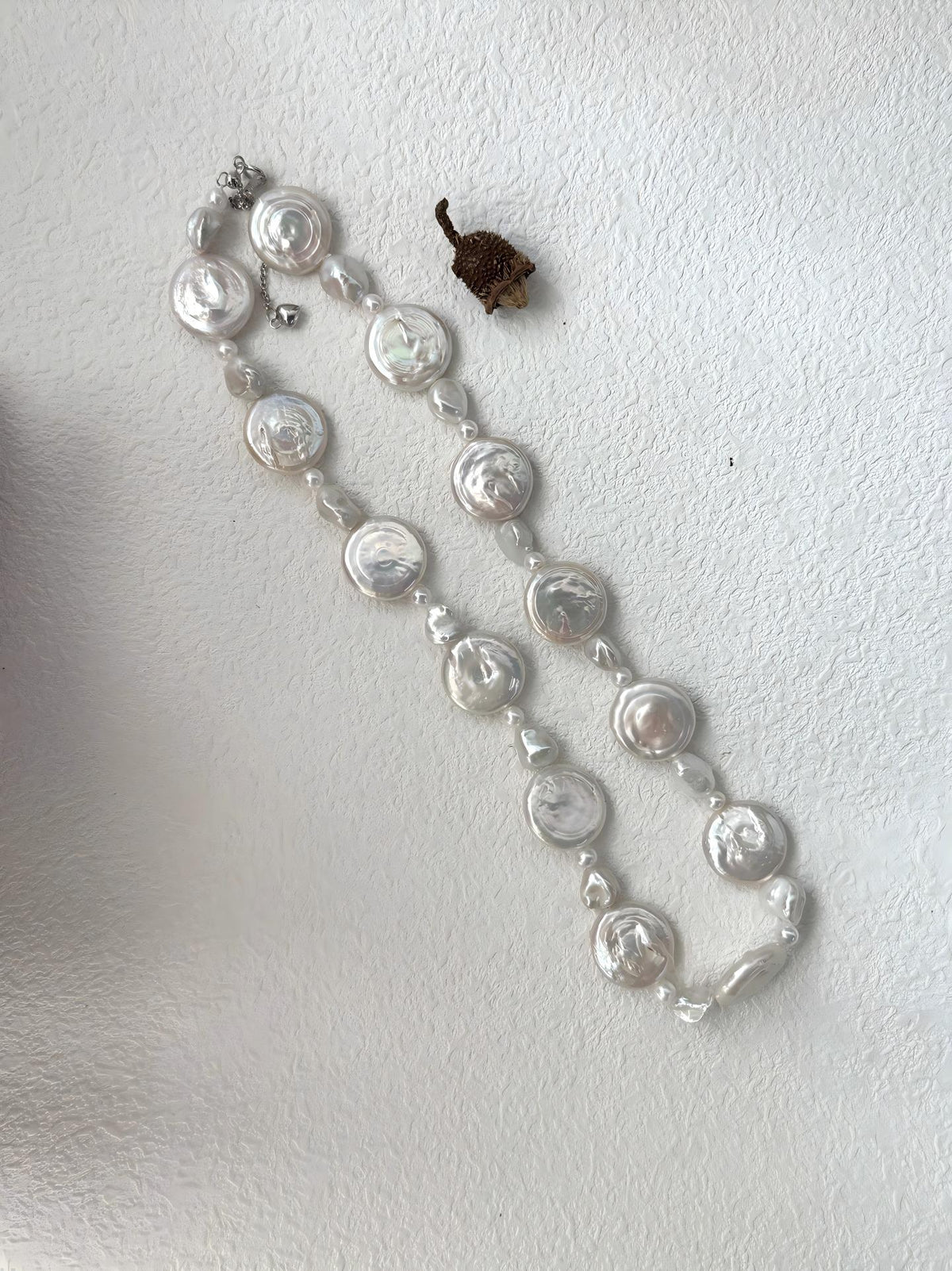 Moon and sun baroque pearl necklace in sterling silver, photo 5