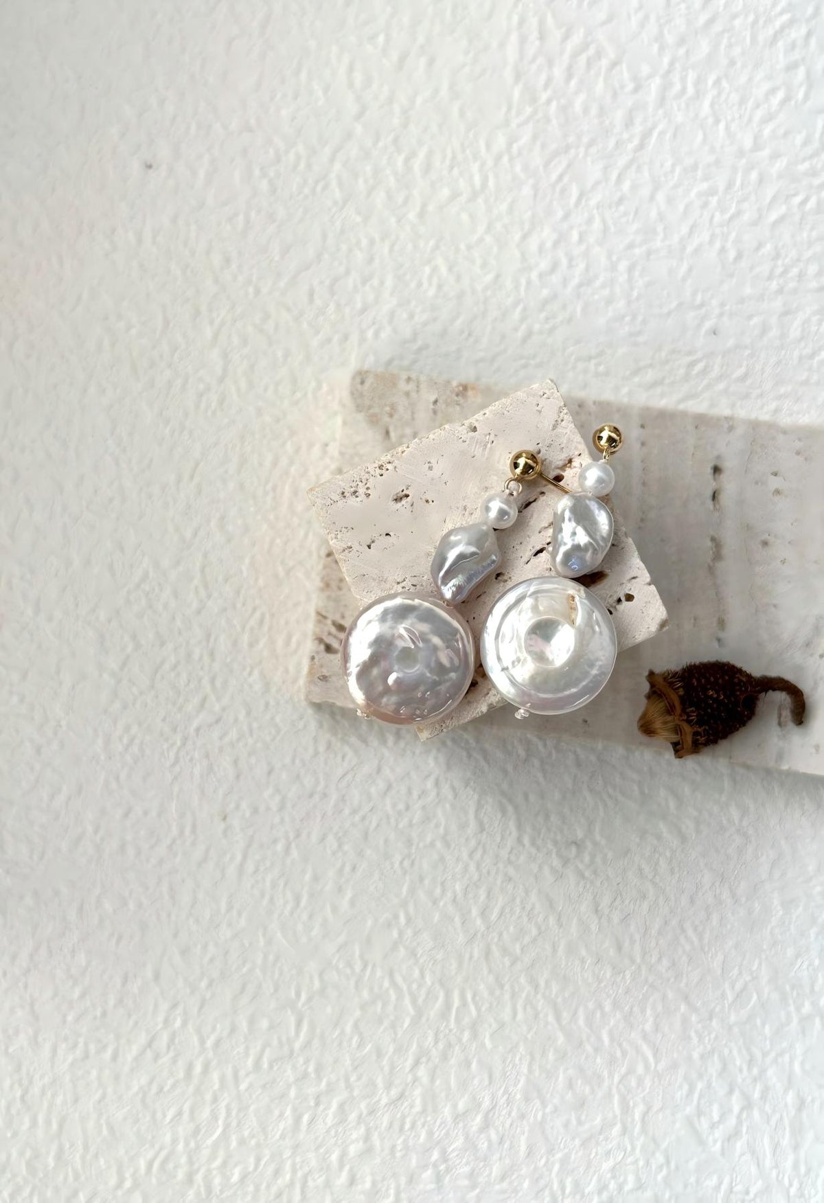 Natural coin baroque pearl drop earrings in sterling silver, photo 4