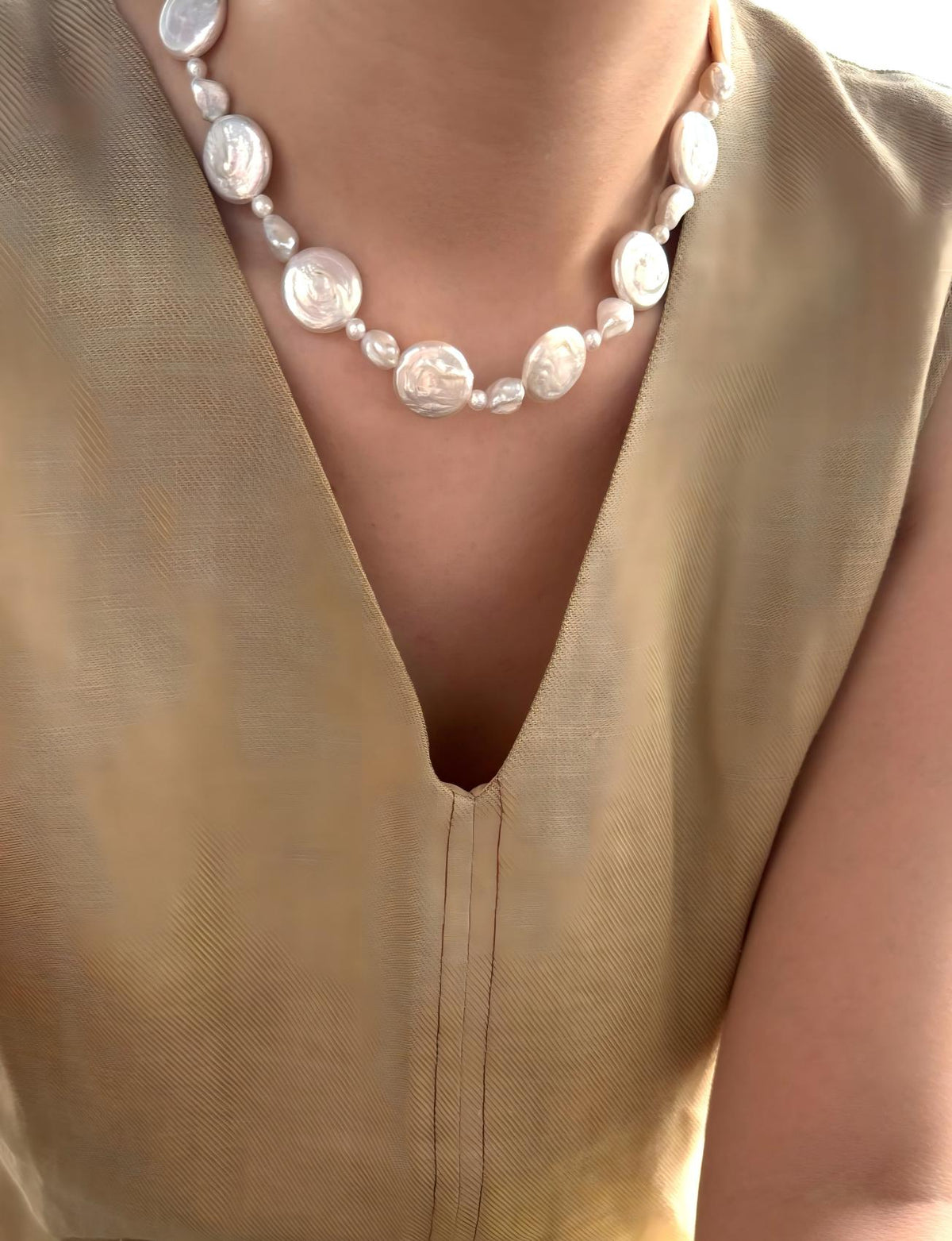 Moon and sun baroque pearl necklace in sterling silver