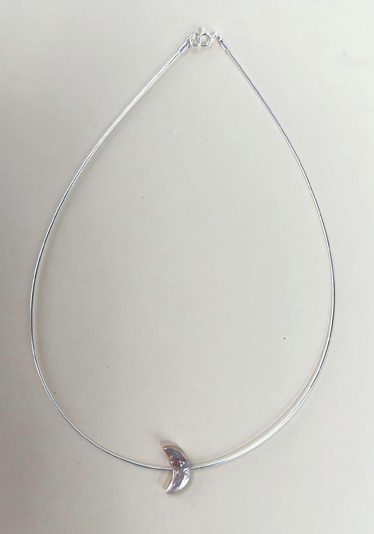 Purple crescent moon baroque pearl choker necklace in sterling silver, photo 3