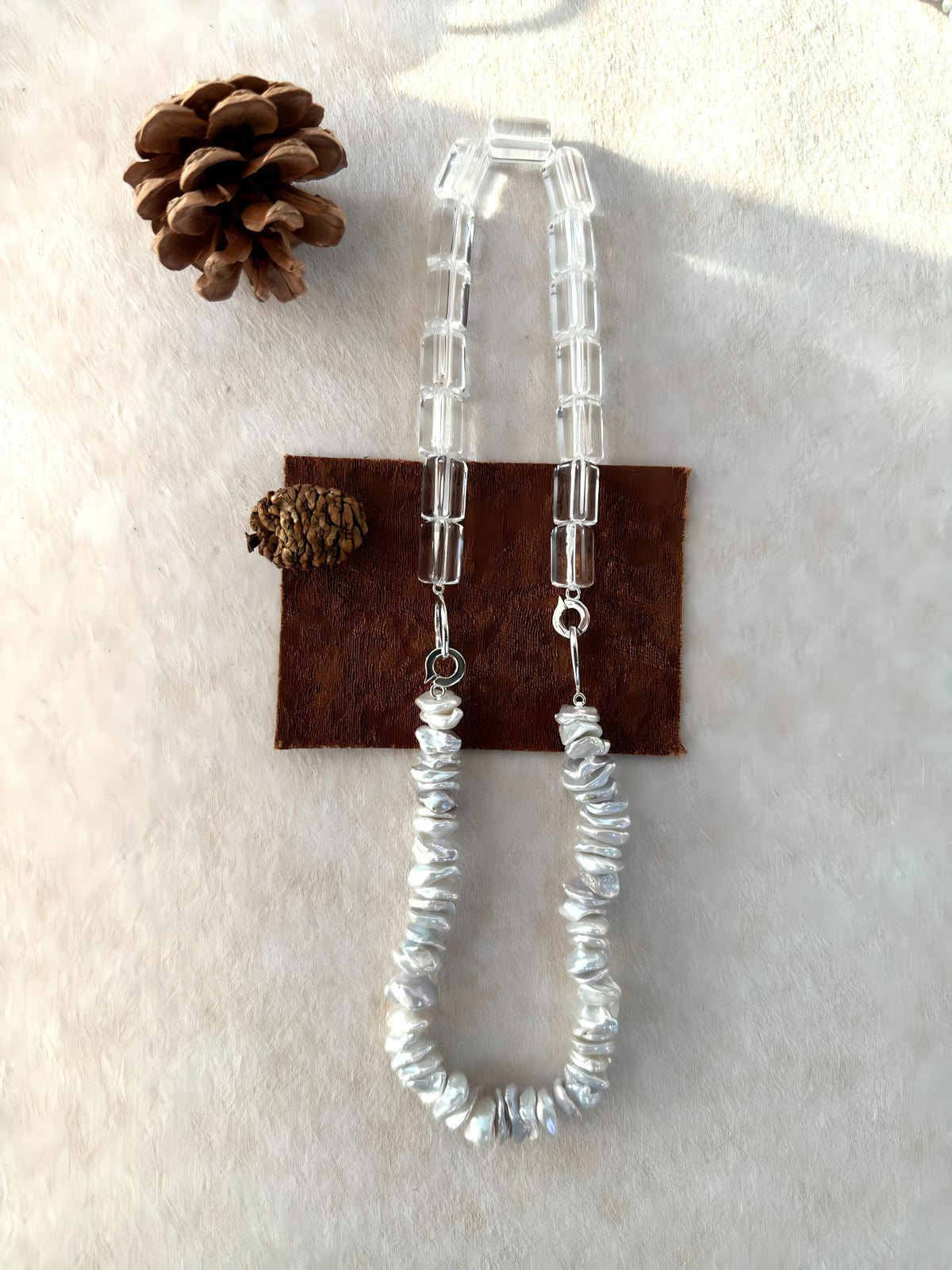 Convertible clear crystal and baroque pearl necklace, photo 3