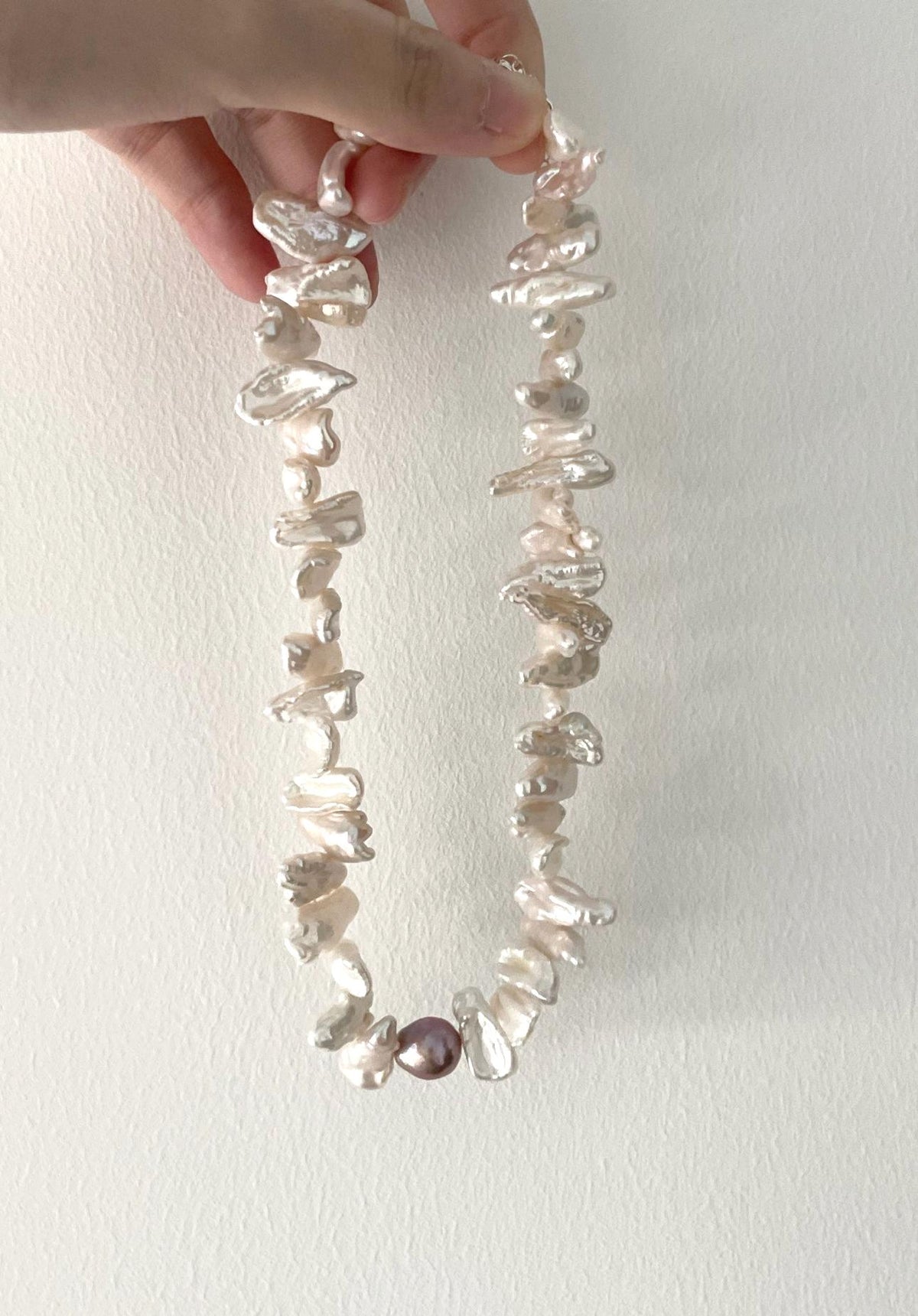 Purple pearl sunflower necklace with baroque pearls in sterling silver, photo 3