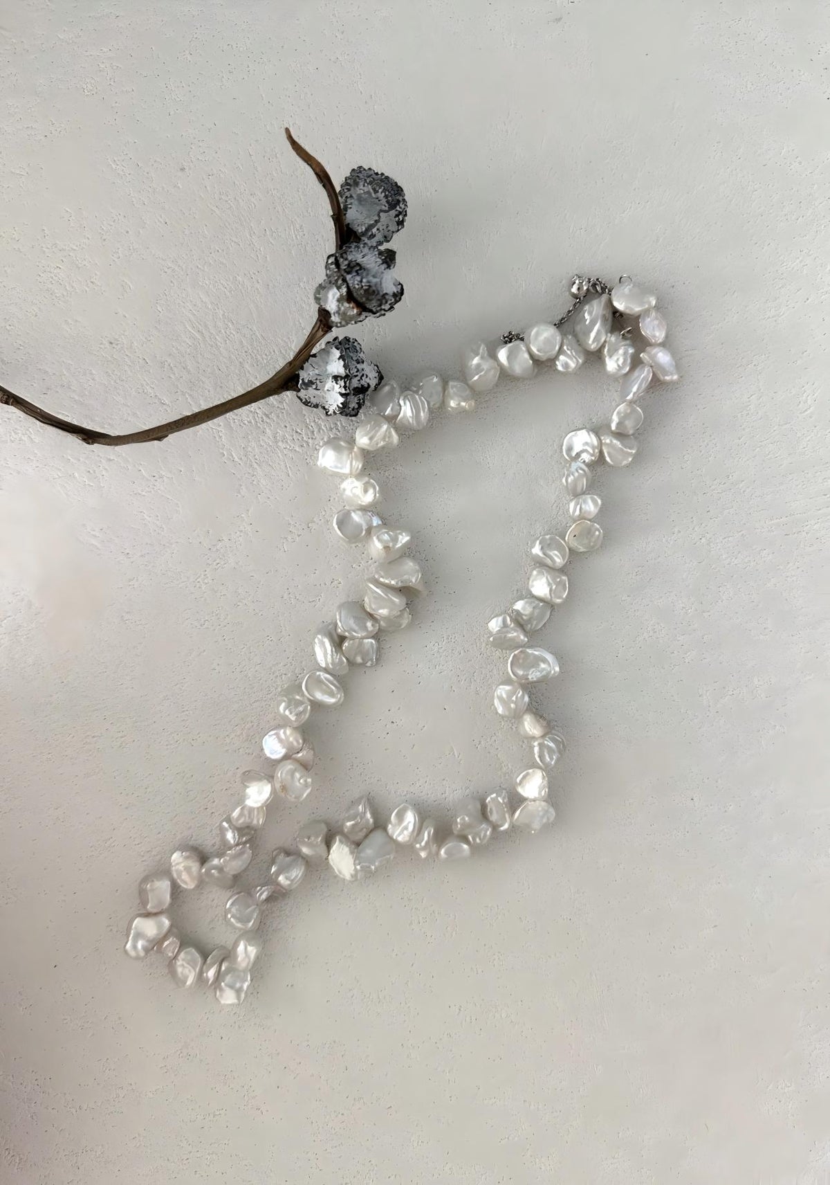 Keshi baroque pearl necklace in sterling silver, photo 4