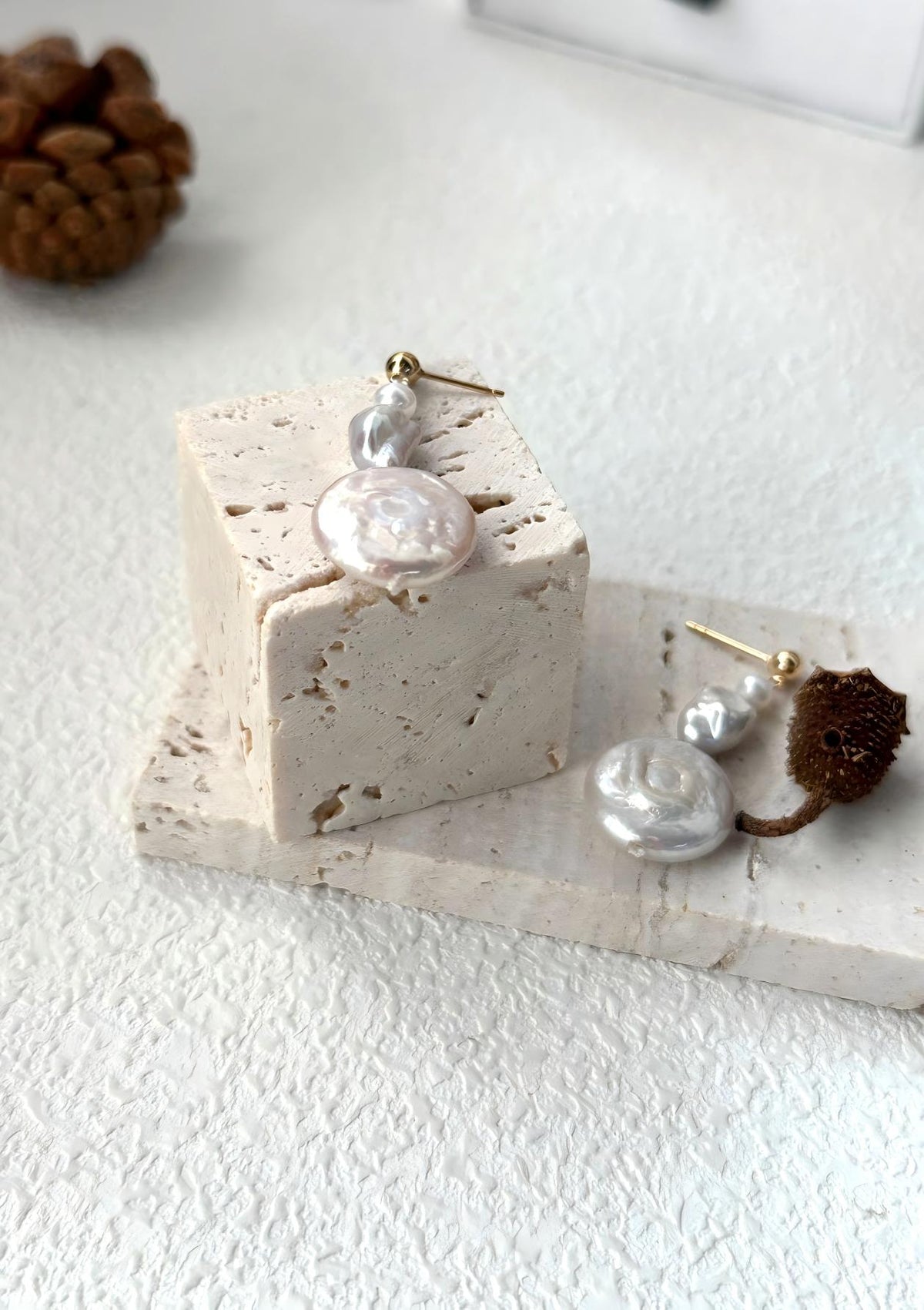 Natural coin baroque pearl drop earrings in sterling silver, photo 5