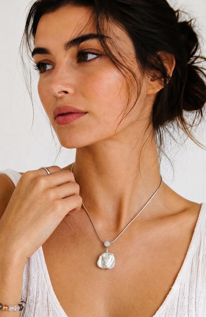 Silver-white petal baroque pearl pendant necklace, photo 2