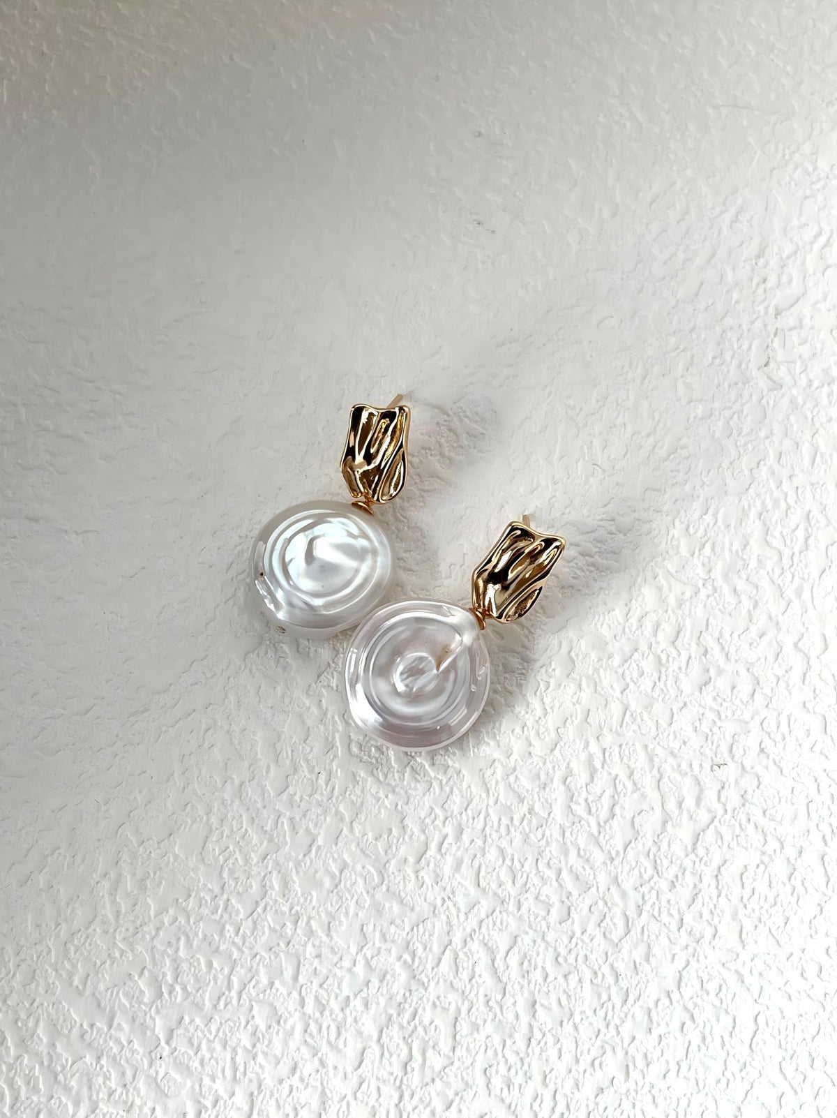 Vintage Romance coin baroque pearl earrings, 18k gold plated