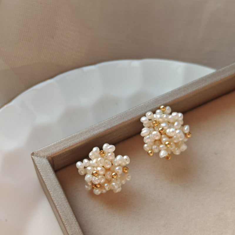 Pearl fireworks cluster stud earrings, 18k gold plated