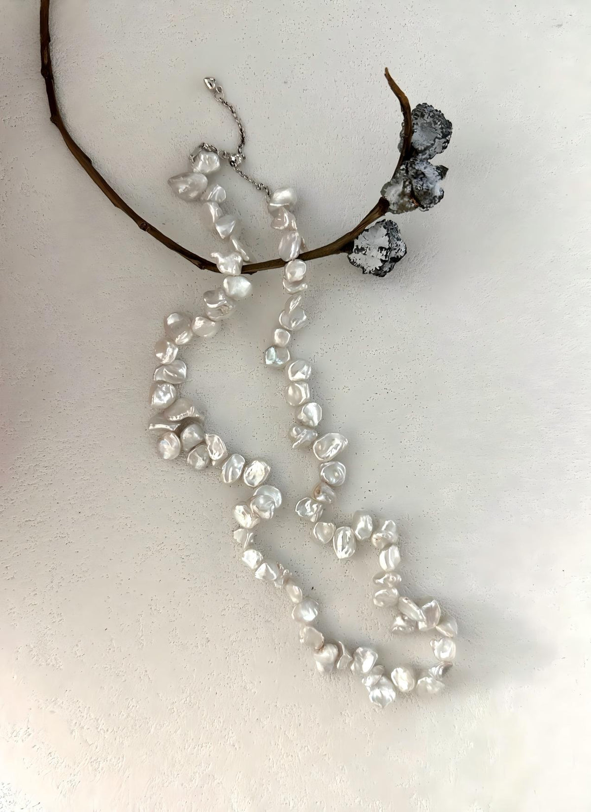 Keshi baroque pearl necklace in sterling silver, photo 2