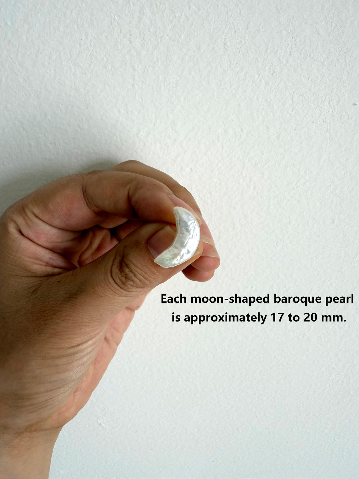 Silver crescent moon baroque pearl stud earrings, photo 3