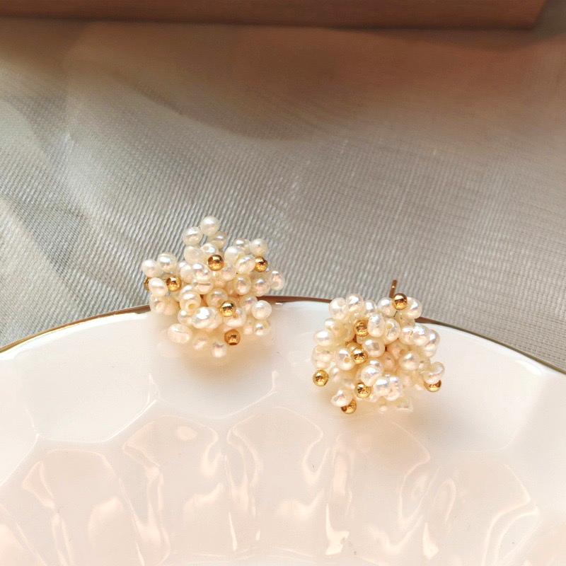 Pearl fireworks cluster stud earrings, 18k gold plated, photo 5
