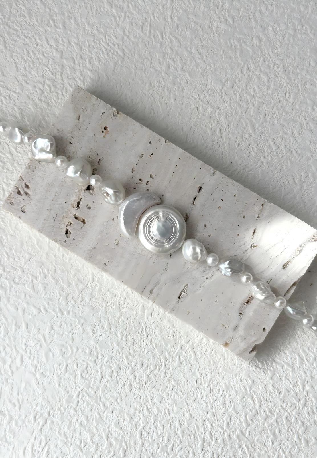 Sun and moon baroque pearl bracelet in sterling silver, photo 3