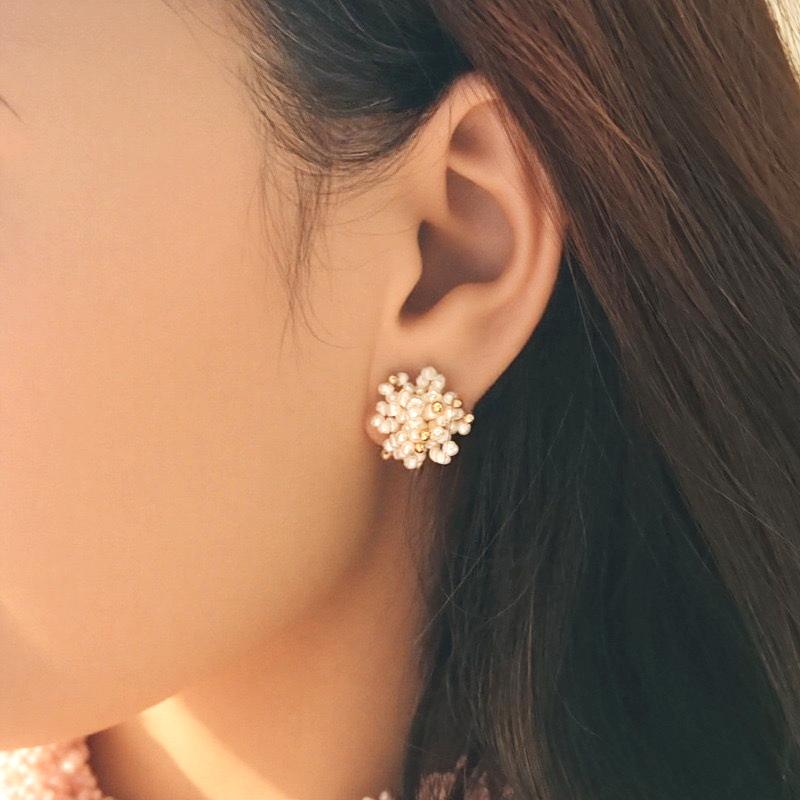 Pearl fireworks cluster stud earrings, 18k gold plated, photo 2
