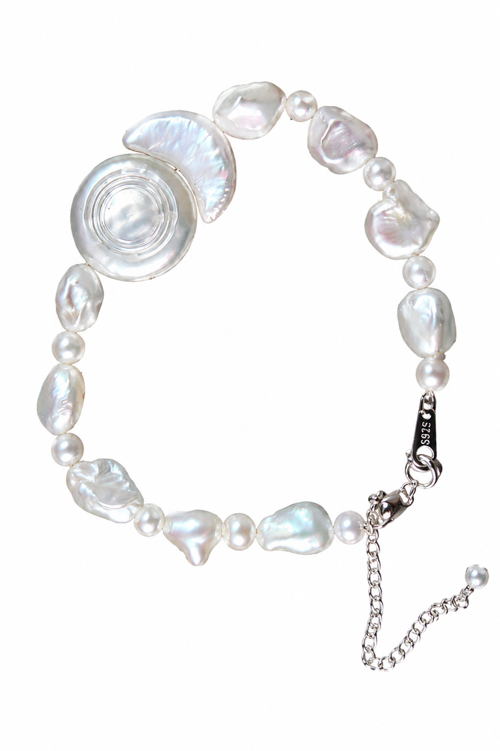 Sun and moon baroque pearl bracelet in sterling silver, photo 6