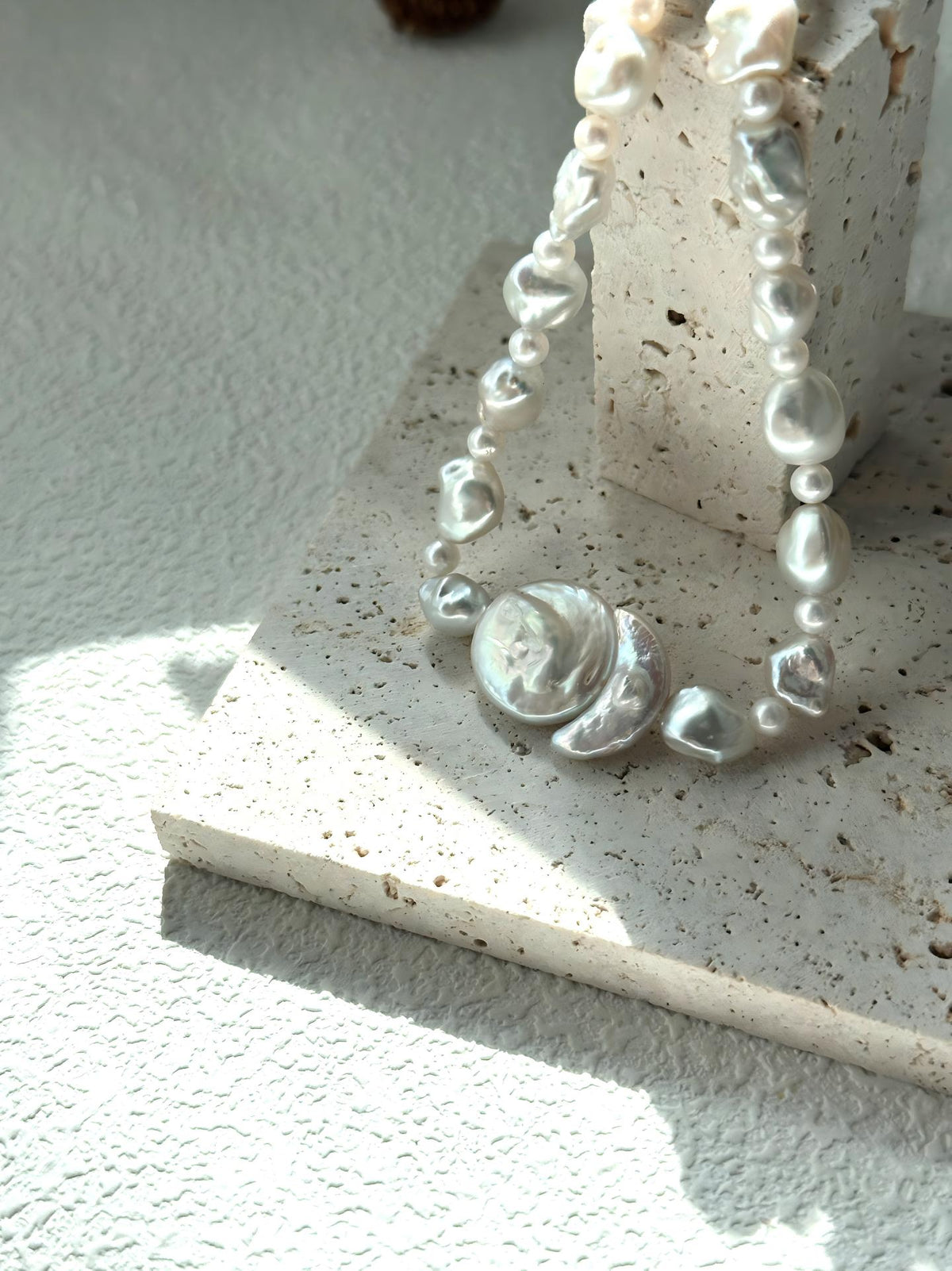 Sun and moon baroque pearl statement necklace in sterling silver
