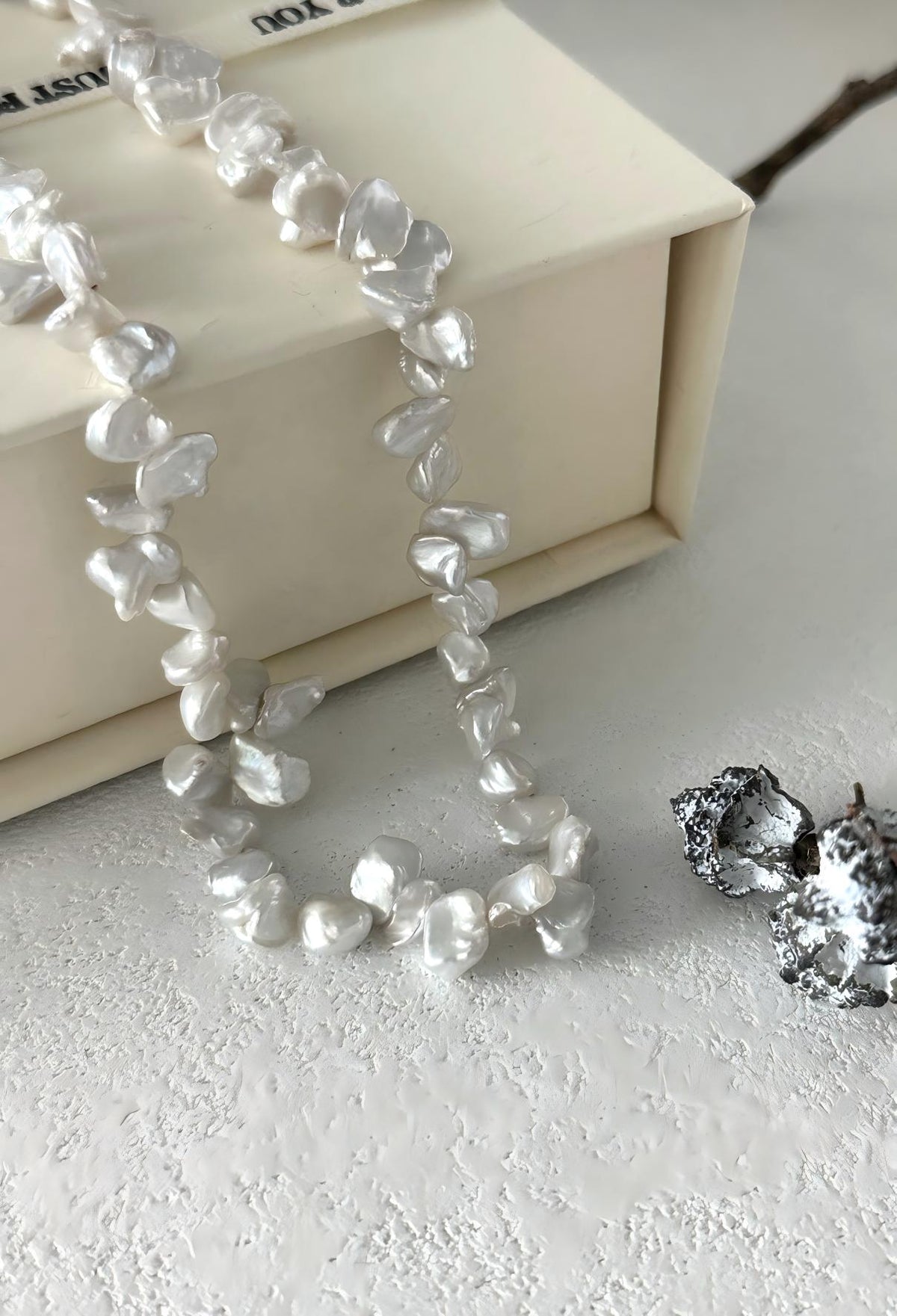 Keshi baroque pearl necklace in sterling silver, photo 3