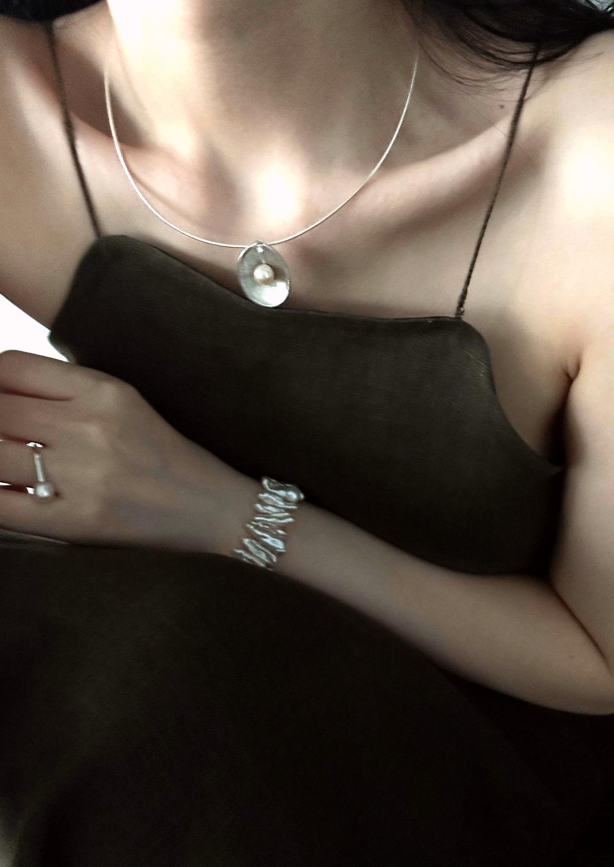 Purple pearl sunflower bracelet with baroque pearls in sterling silver, photo 3