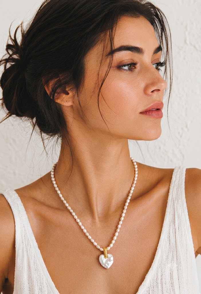 Light Pink Baroque Pearl Necklace | Heart Pendant & 18K Gold Plated Jewelry