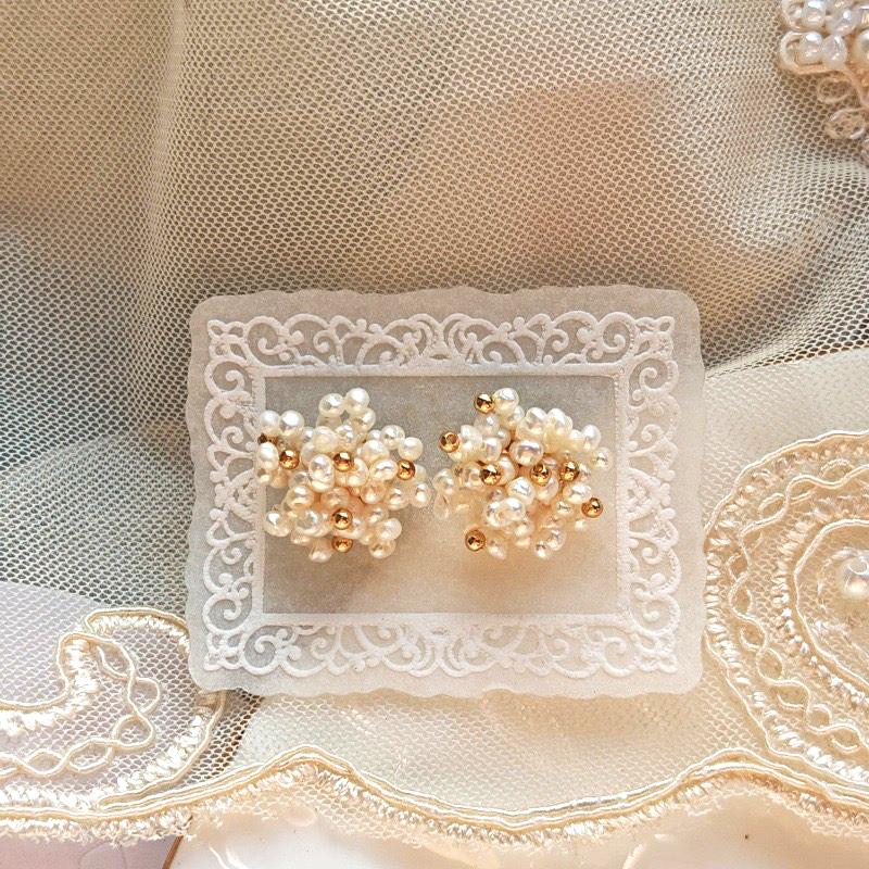 Pearl fireworks cluster stud earrings, 18k gold plated, photo 3