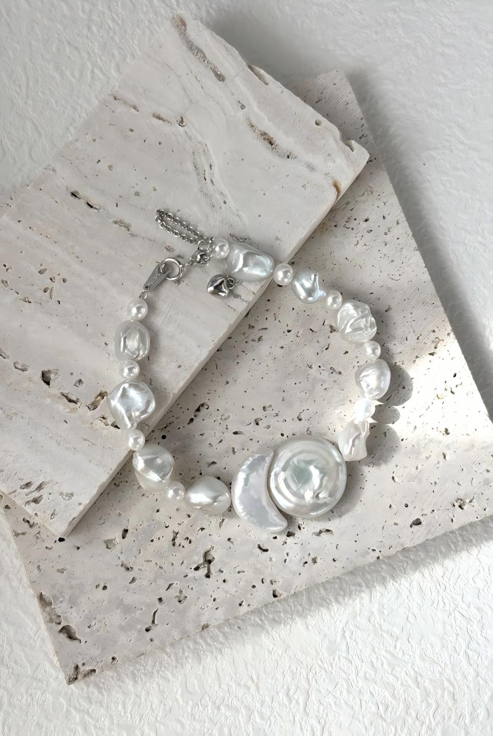 Sun and moon baroque pearl bracelet in sterling silver, photo 4