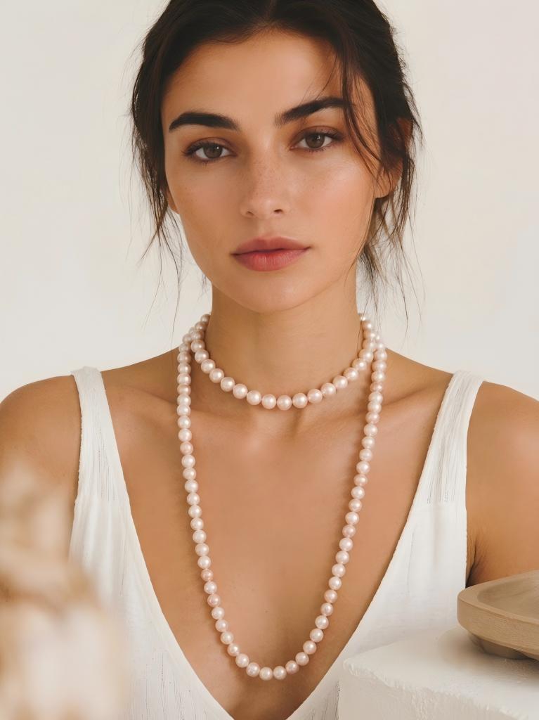 Spiral baroque pearl double-layer necklace in sterling silver, photo 2