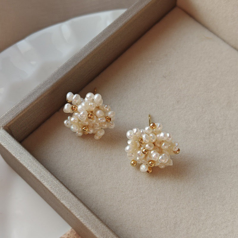 Pearl fireworks cluster stud earrings, 18k gold plated, photo 4