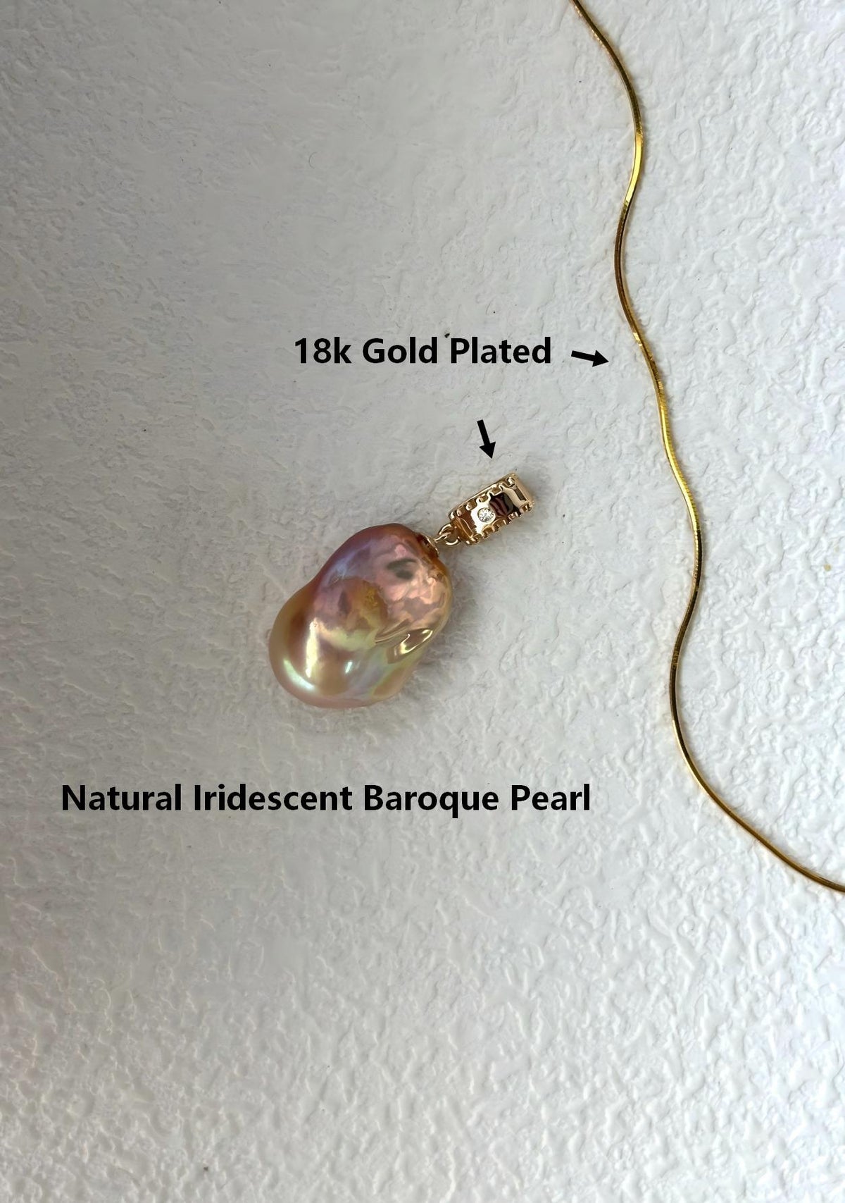 Golden champagne baroque pearl pendant necklace, 18k gold plated, photo 4