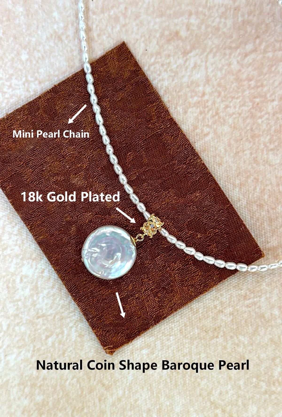 Baroque coin pearl choker necklace, 18k gold plated, photo 3