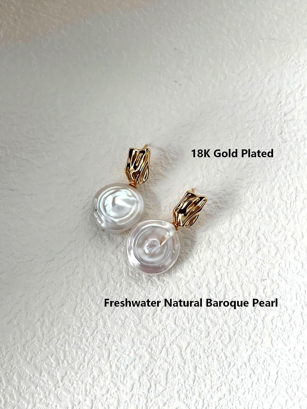 Vintage Romance coin baroque pearl earrings, 18k gold plated, photo 3