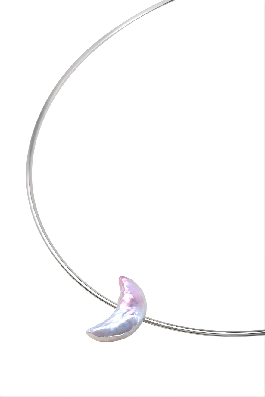 Purple crescent moon baroque pearl choker necklace in sterling silver, photo 5