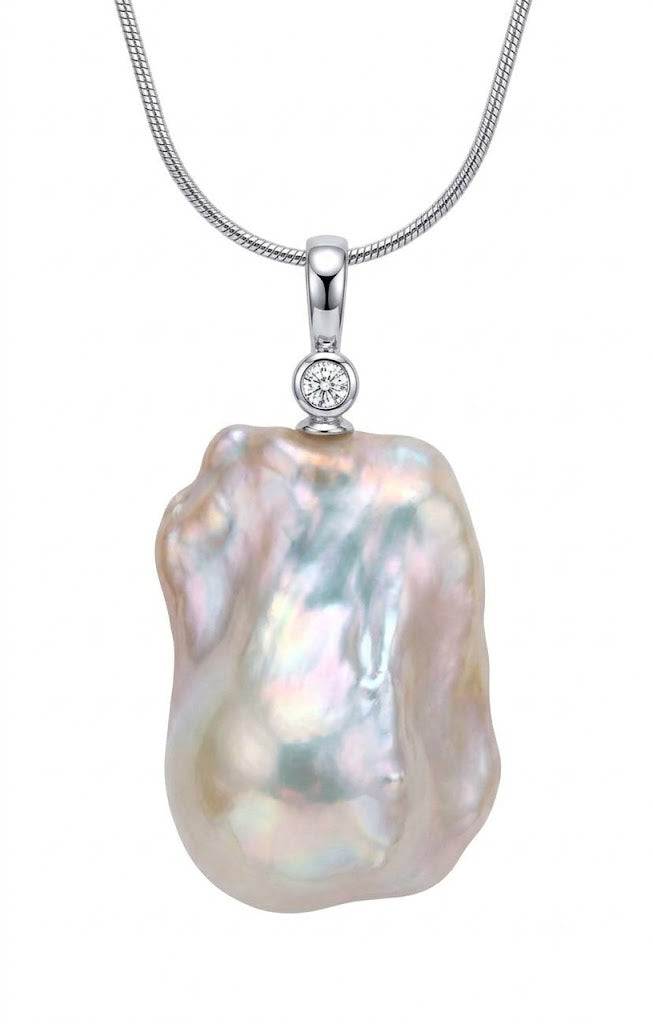 One of a kind greenish-white baroque pearl pendant necklace in sterling silver, photo 5