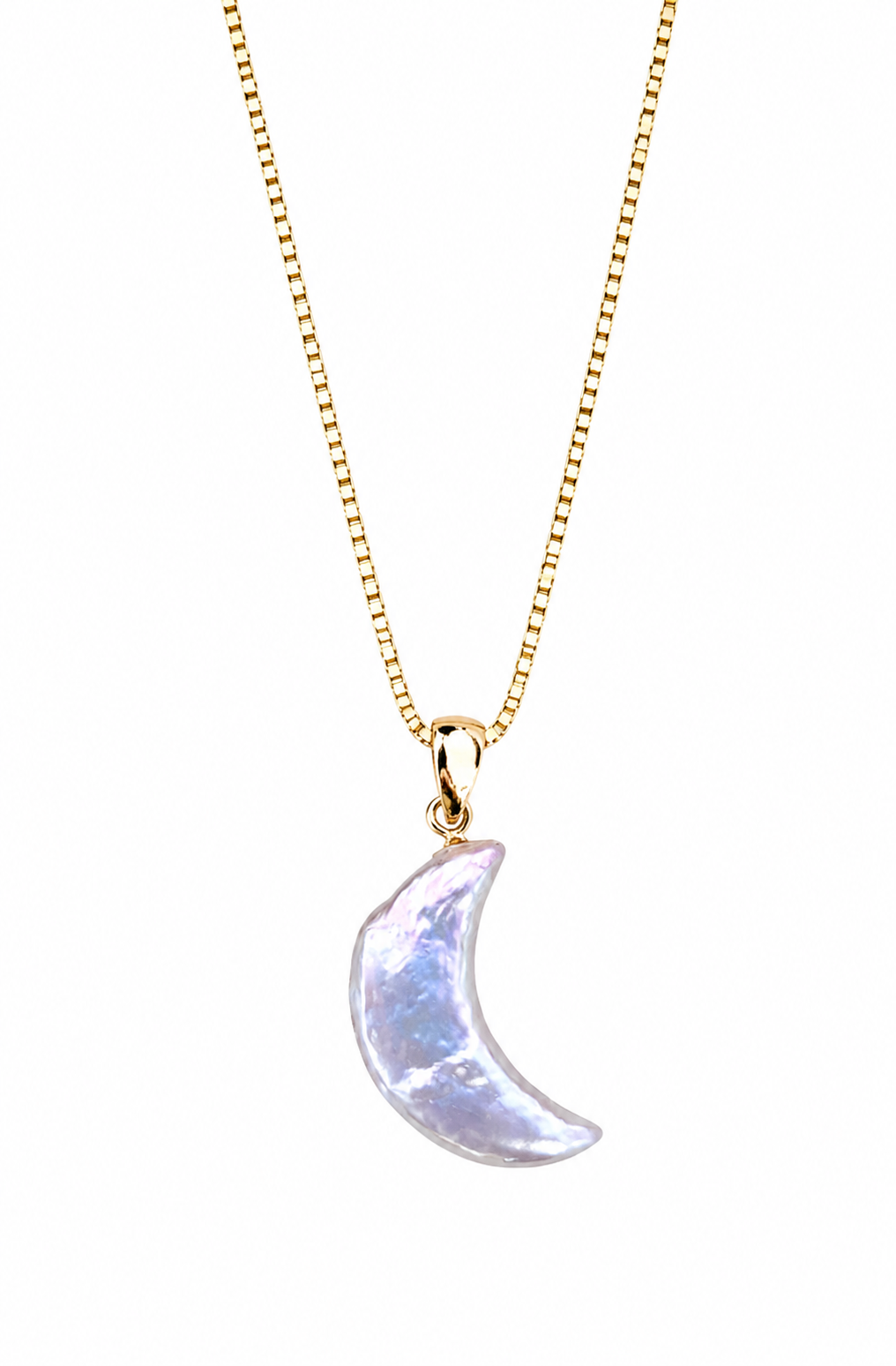 Crescent moon baroque pearl pendant necklace, 18k gold plated, photo 7