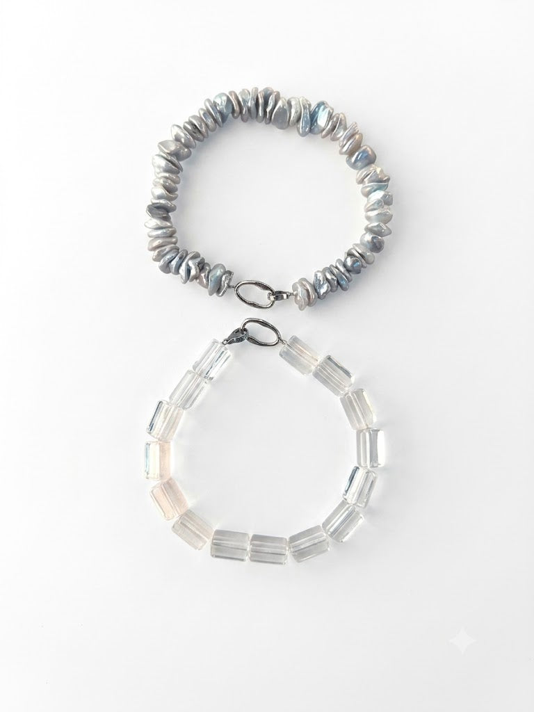 Convertible clear crystal and baroque pearl necklace, photo 6