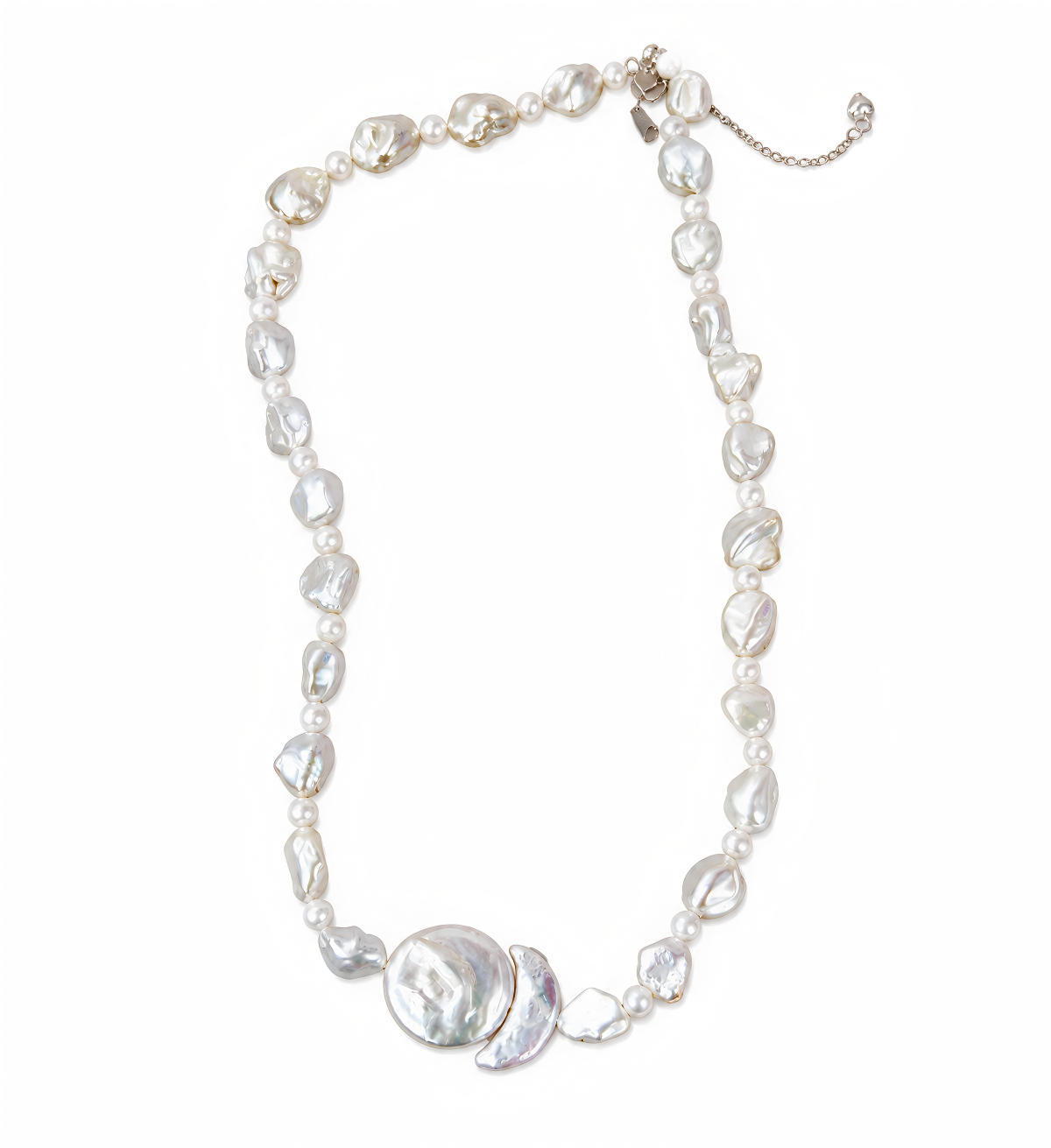 Sun and moon baroque pearl statement necklace in sterling silver, photo 8