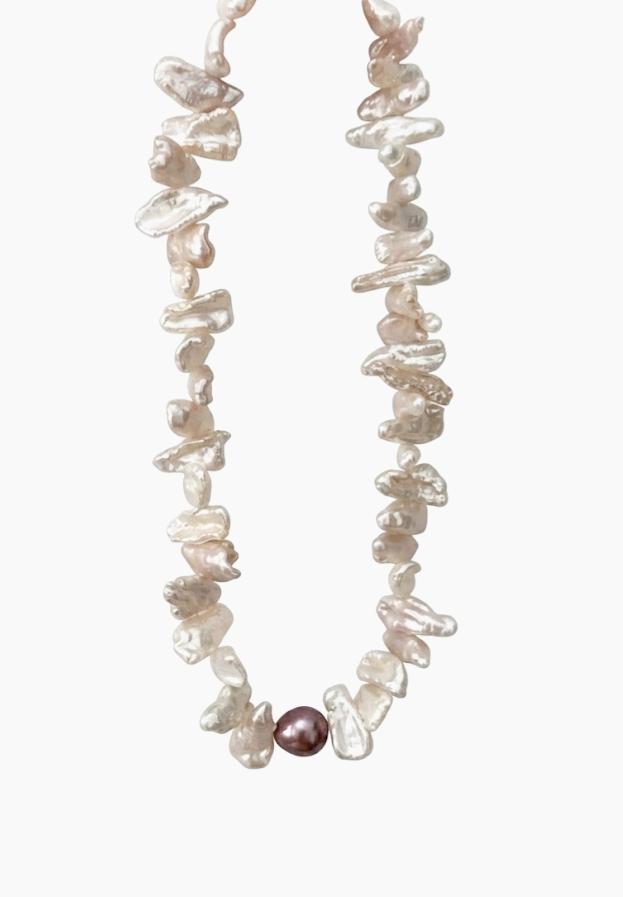 Purple pearl sunflower necklace with baroque pearls in sterling silver, photo 6
