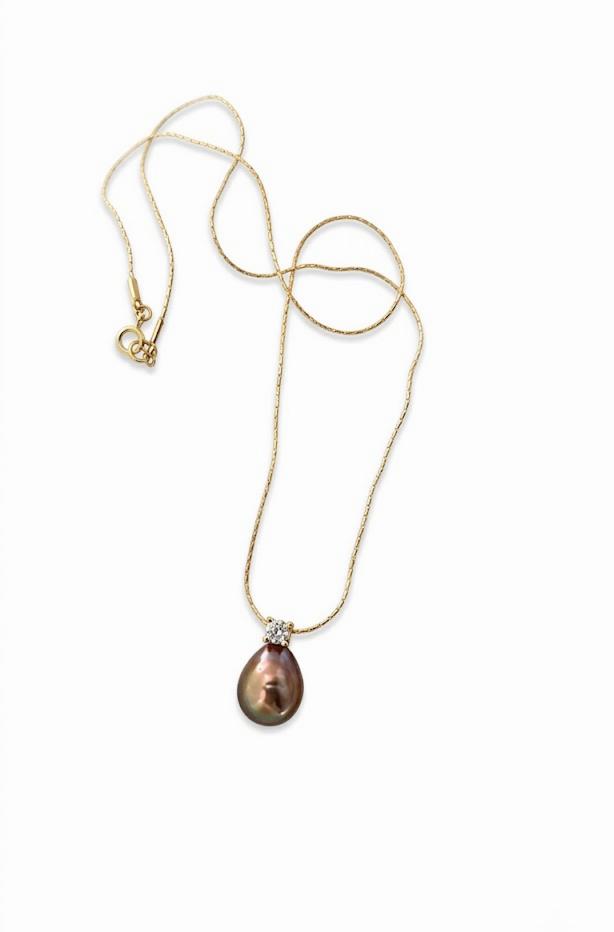 Rare avocado baroque pearl drop pendant necklace, 18k gold plated, photo 3
