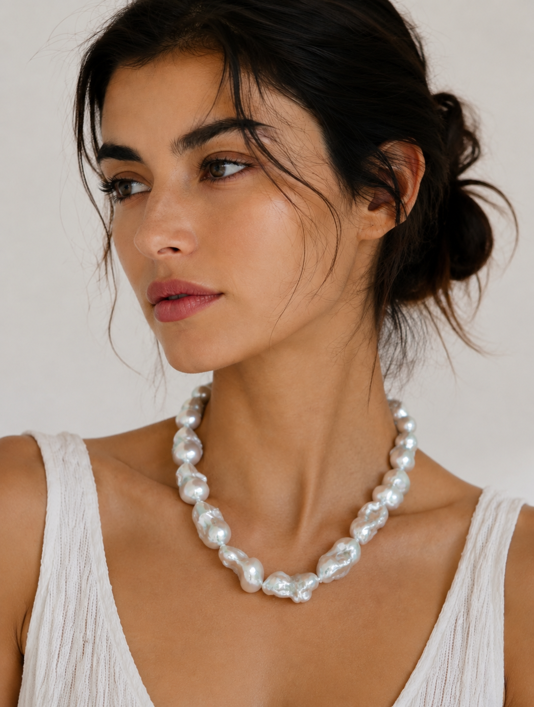 Blue aurora baroque pearl hand-beaded necklace