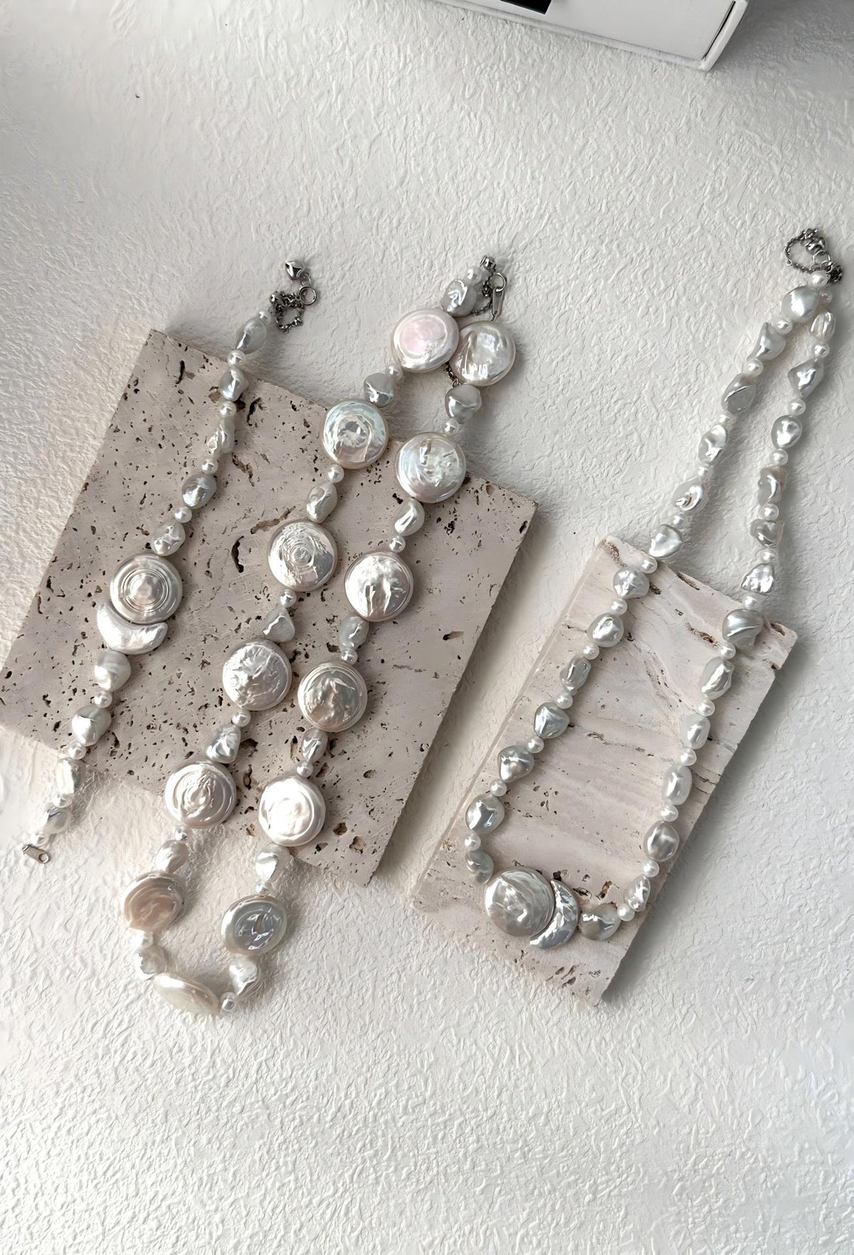 Sun and moon baroque pearl statement necklace in sterling silver, photo 7
